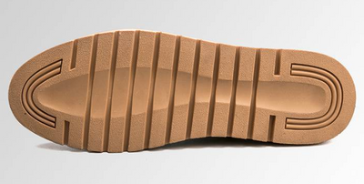 Close-up of a brown shoe sole on a gray background