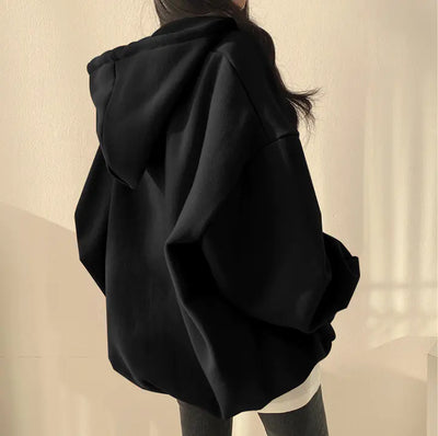 Fleece-lined Pullover Zipper Hoodie for Women - black color option