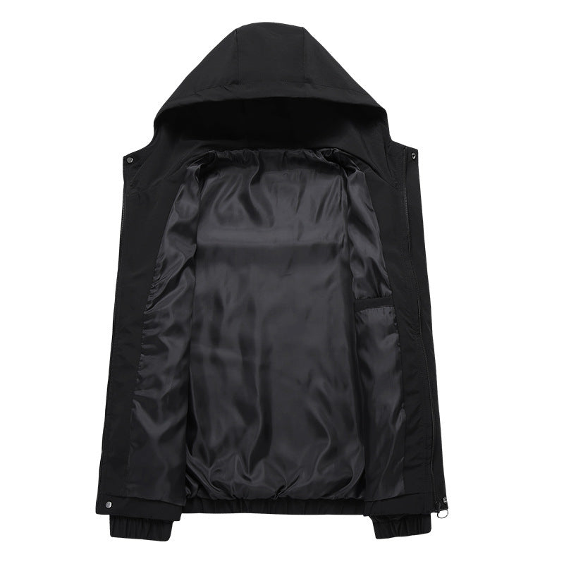 Black hooded jacket on a white background