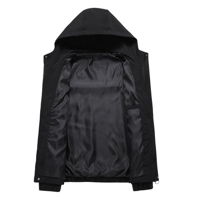 Black hooded jacket on a white background