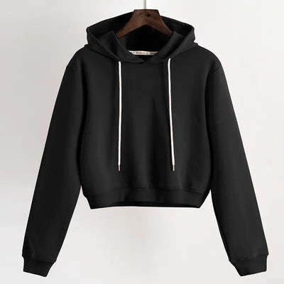 Black hoodie on a hanger against a white background