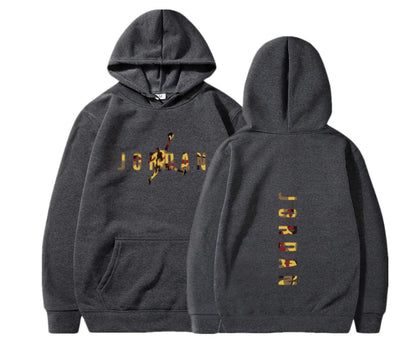 Gray hoodie with Jordan logo on front and back