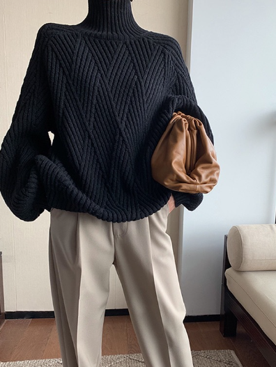 Elegant Long High Neck Sweater for Women