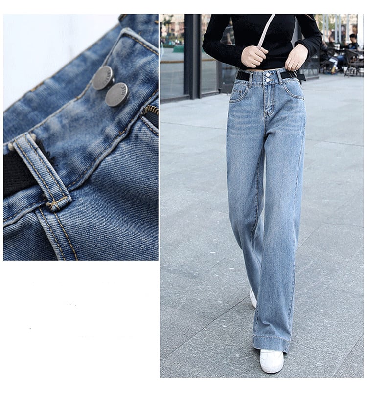 Korean Wide-leg Drape Denim Pants black front view