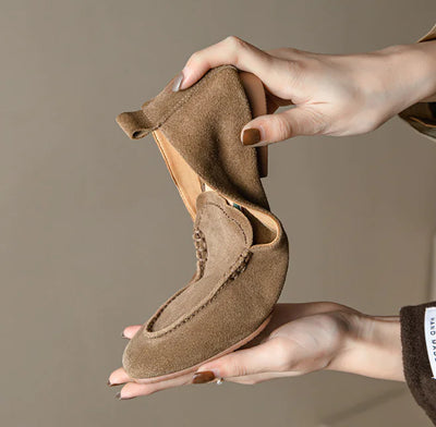 Women's Brown Suede Loafers - Classic Retro Slip-On Shoes - side view