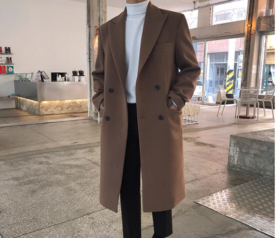 Person wearing a brown coat in an urban setting