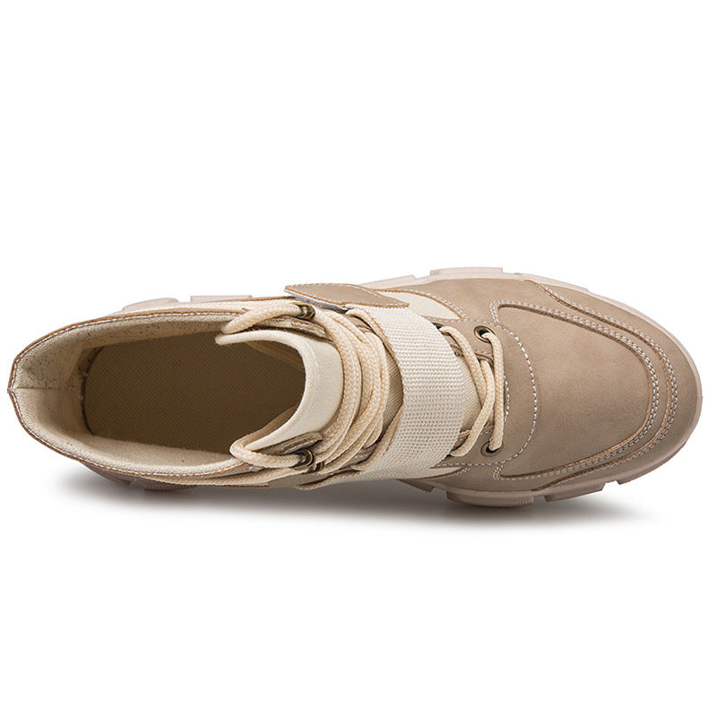 Beige sneaker with white laces on a white background