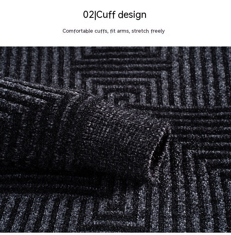 Close-up of a textured fabric with a geometric pattern, focusing on the cuff design.