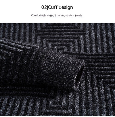 Close-up of a textured fabric with a geometric pattern, focusing on the cuff design.