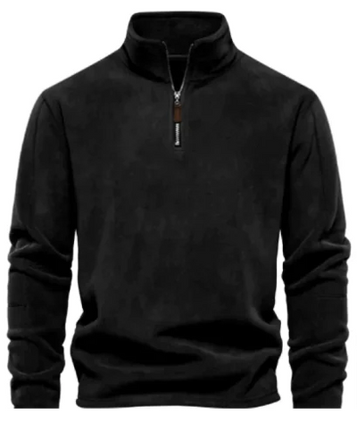 Black quarter-zip sweatshirt on a white background