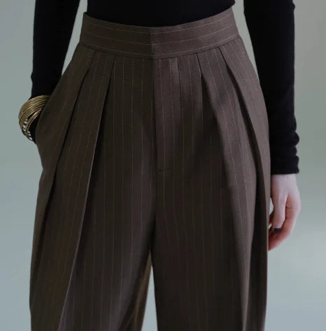 Brown Striped Wide Trousers – Casual Everyday Pants
