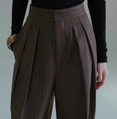 Brown Striped Wide Trousers – Casual Everyday Pants