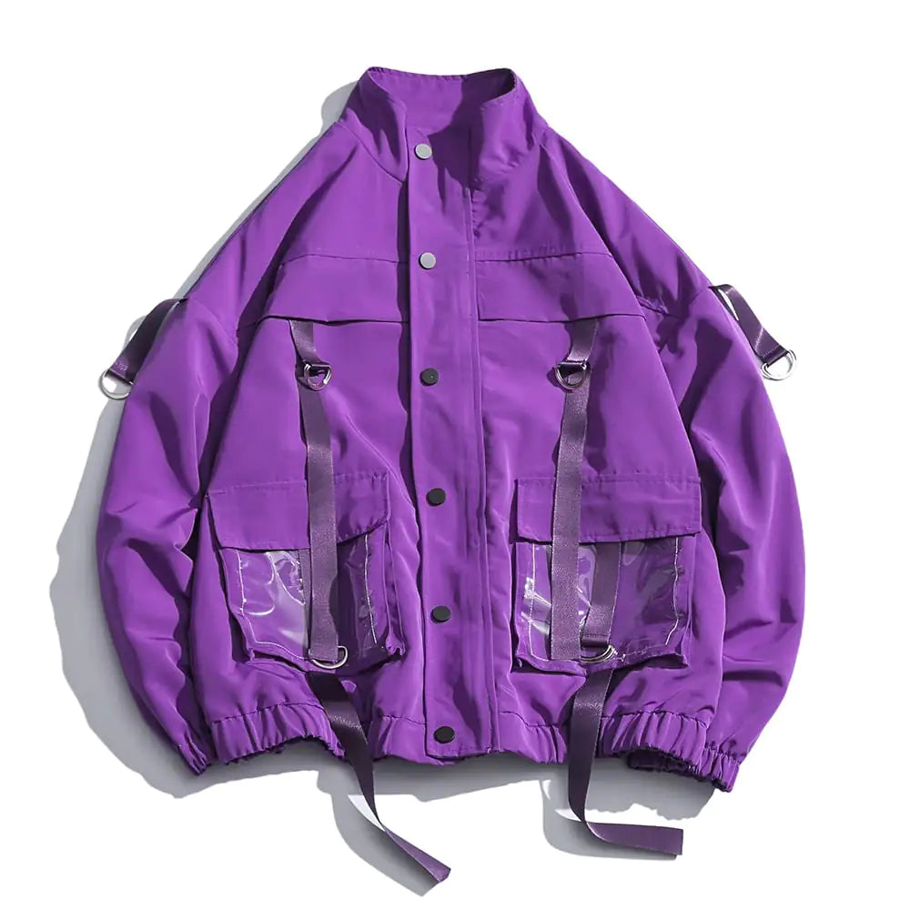 Purple jacket with straps on a white background