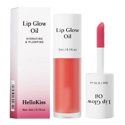 Lip Glow Oil with packaging and applicator on a white background