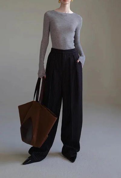 Striped Wide Trousers – Casual Everyday Pants