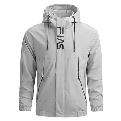 Light gray jacket with a hood on a white background