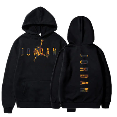 Black hoodie with 'Jordan' branding on front and back