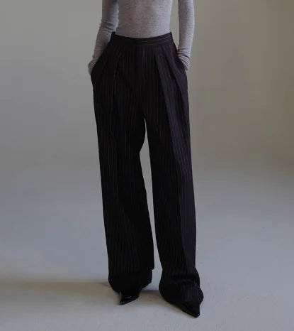Black Striped Wide Trousers – Casual Everyday Pants
