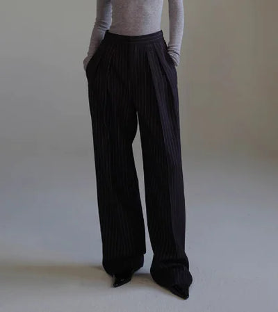 Black Striped Wide Trousers – Casual Everyday Pants