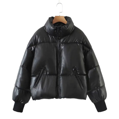 women's black winter cotton jacket with zipper pockets