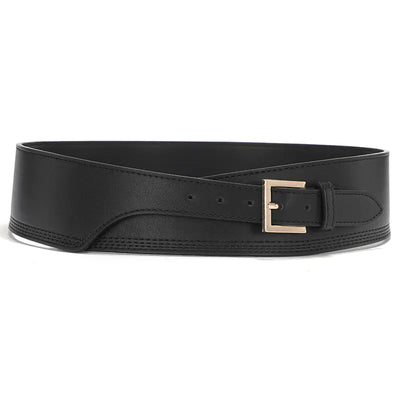 Black belt with a gold buckle on a white background