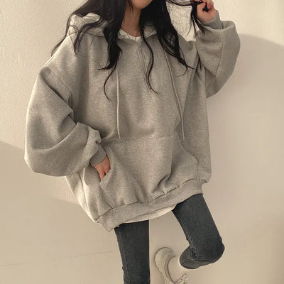 Fleece-lined Pullover Zipper Hoodie for Women - gray color option
