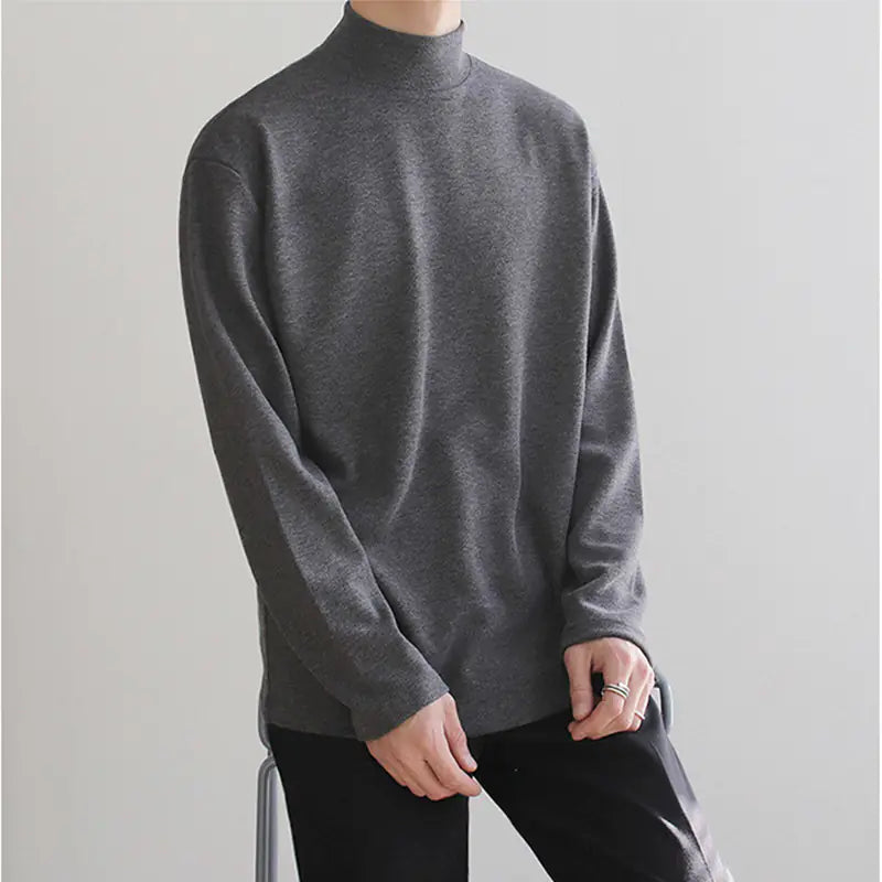 Men's Loose Gray Velvet Turtleneck Sweater
