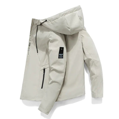 Light gray jacket with a hood on a white background
