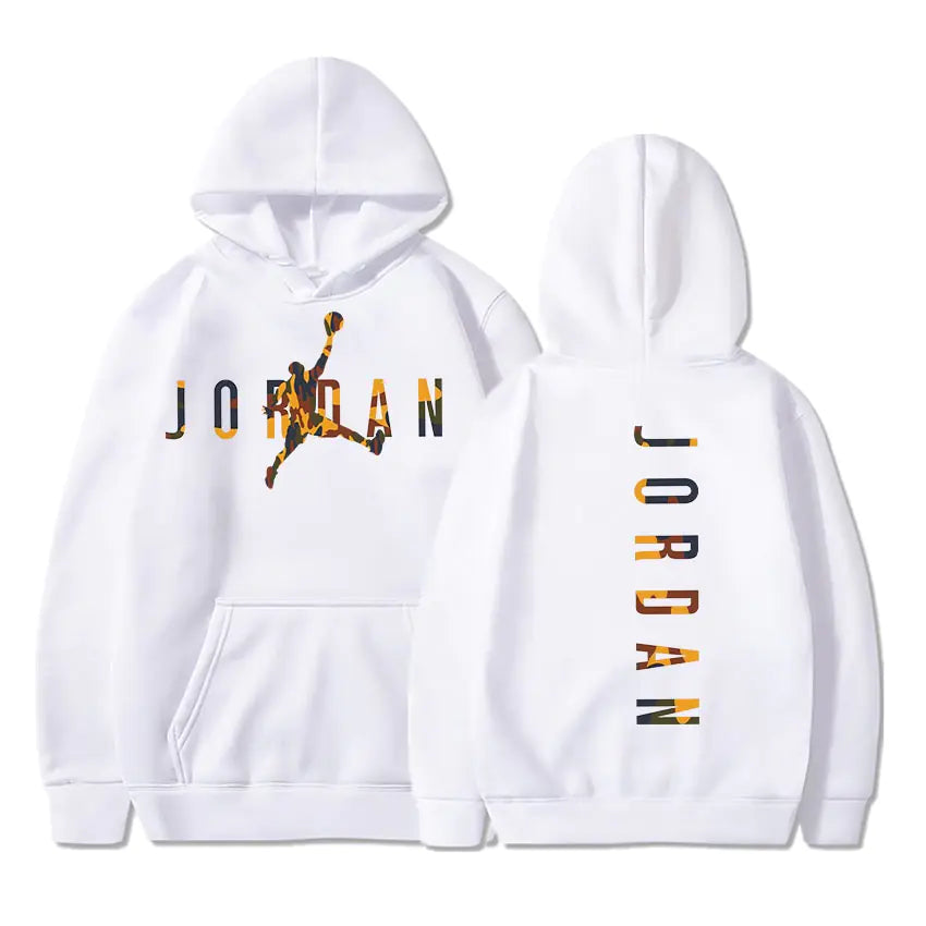 White hoodie with Jordan branding on a white background
