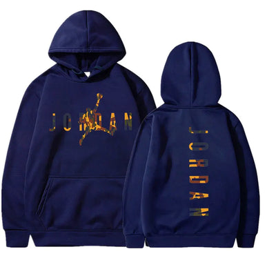 Navy blue hoodie with 'Jordan' branding on front and back