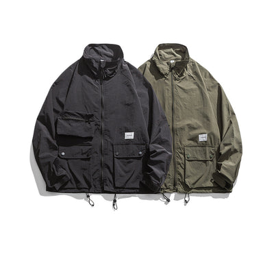 Black and green jackets on a white background