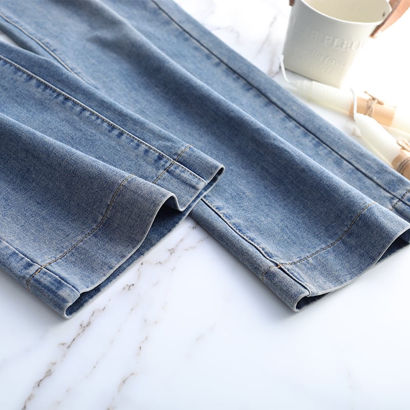 Korean Wide-leg Drape Denim Pants front view