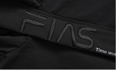 Black jacket with 'Fias' logo and text on a dark background