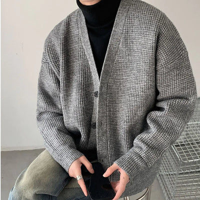 men's solid color oversized cardigan casual outfit
