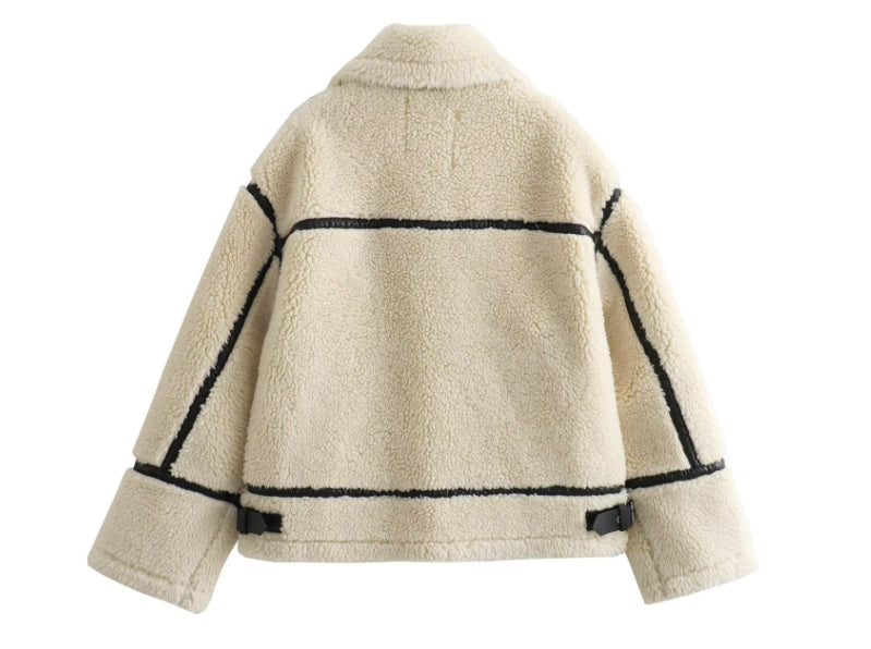 Beige jacket with black accents on a white background