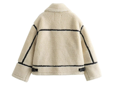 Beige jacket with black accents on a white background
