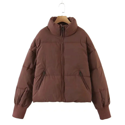 women's chocolate winter cotton jacket with zipper pockets