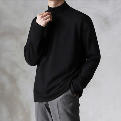 Men's Black Loose Velvet Turtleneck Sweater