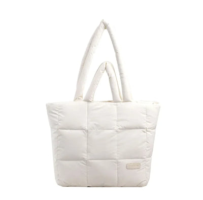 White puffer tote bag on a white background