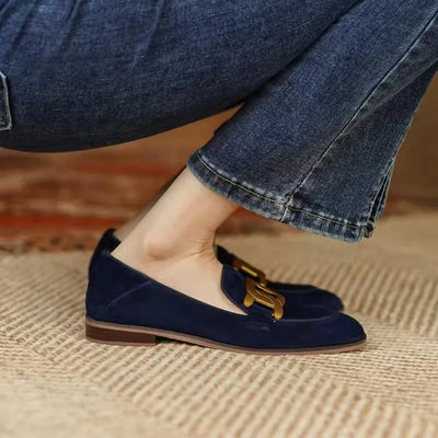 Metal Buckleslat Suede Shoes black front view