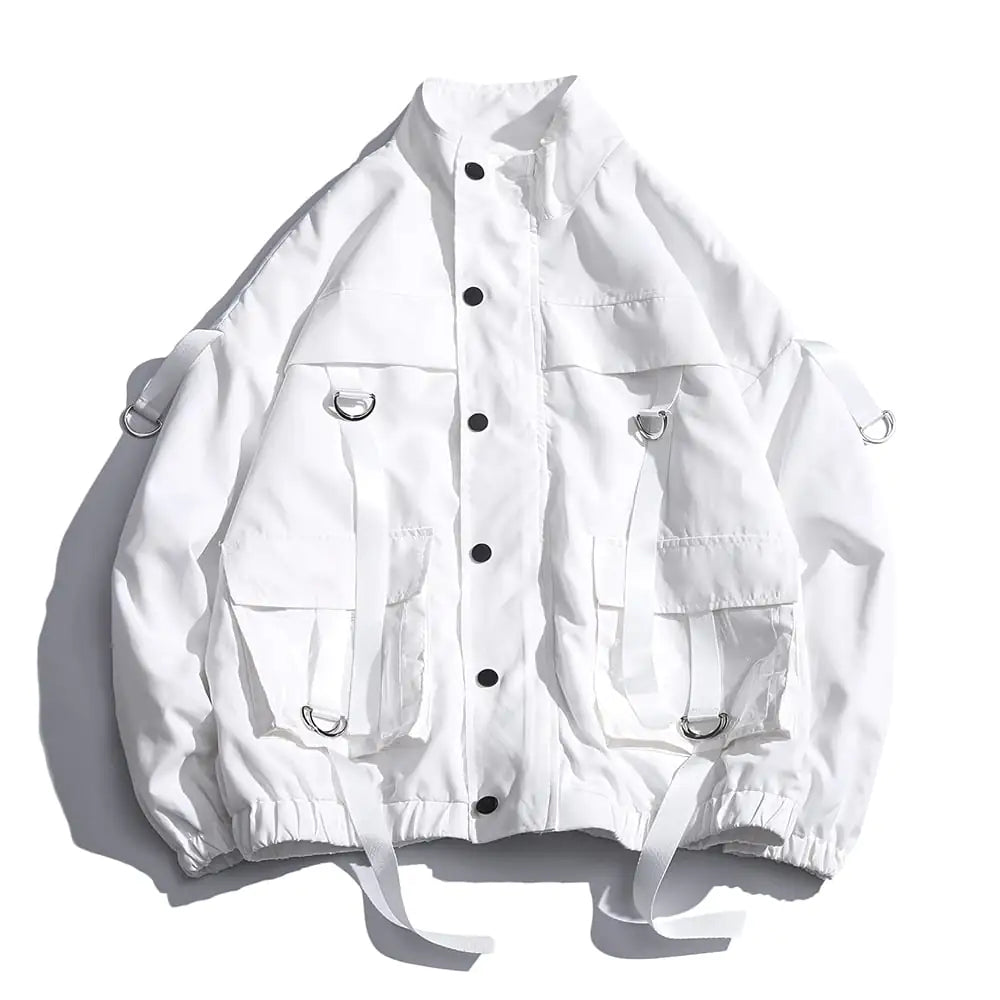 White jacket with black buttons on a white background